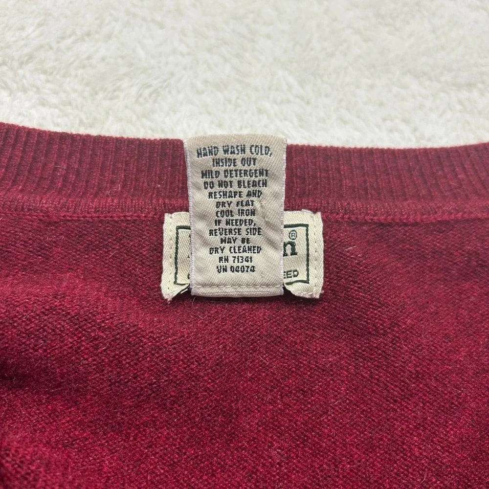 L.L. Bean Pullover Sweater Mens L Maroon V-Neck Cashmere Wool Long Sleeve VTG